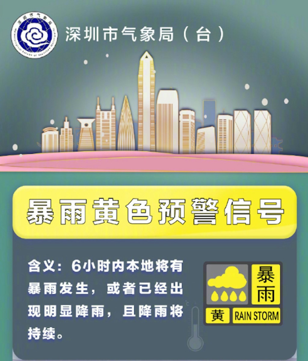 深圳已发暴雨黄色预警。深圳气象台 深圳已发暴雨黄色预警。深圳气象台