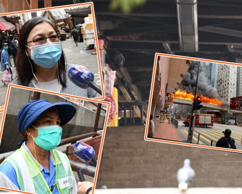 梁太(小圖上)於區內住上28年從未行經天橋。清潔女工潘女士(小圖下)指橋上雜物多且有異味。