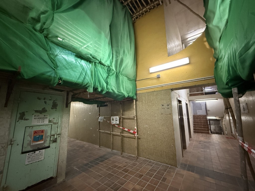 棚架包圍整棟大廈，情況與宏福苑類似。