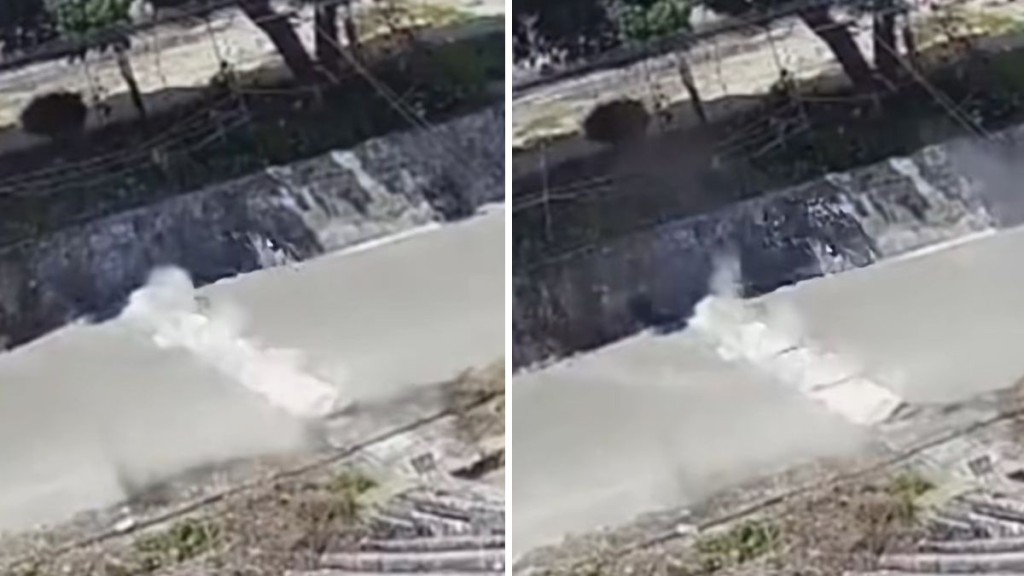 汕頭有閉路電視拍到石屎路熱到炸裂的情景。《新京報》
