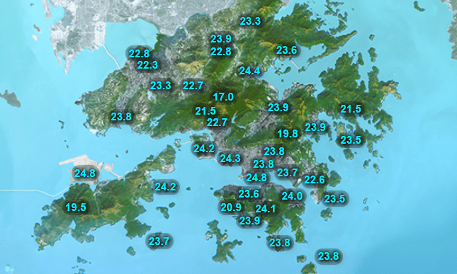本港最低氣溫。天文台網頁擷圖 本港最低氣溫。天文台網頁擷圖