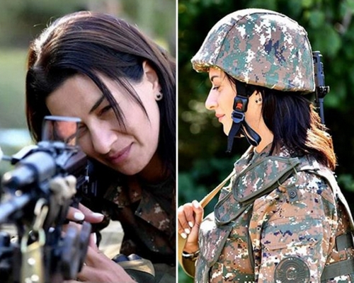 亞美尼亞總理夫人接受軍訓準備參戰。（網圖）
