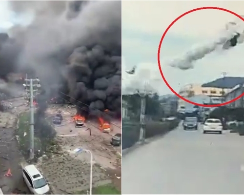 有汽車被炸至4樓高。網上圖片