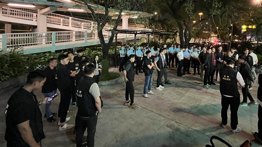 警方新界北打擊三合會行動拘捕46人。警方提供圖片