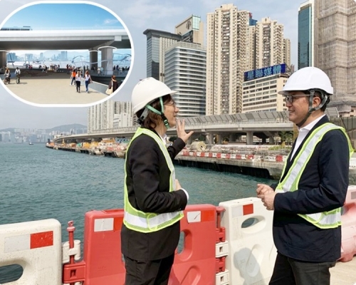 東區走廊行人板道預計2021年開工,2025年完工。小圖為板道構想圖。