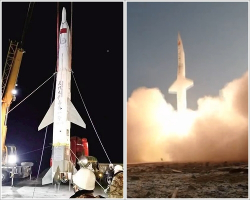 「天行Ⅰ」遥2火箭近日在大漠进行了第2次发射测试。网图
