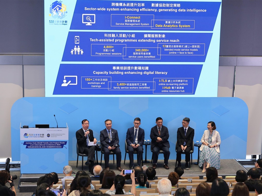 「賽馬會智家樂計劃」成果分享暨國際研討會 2025，吸引了約300名業界人士親臨現場參加，來自大灣區及海外的線上參加者亦超過300人。馬會供圖