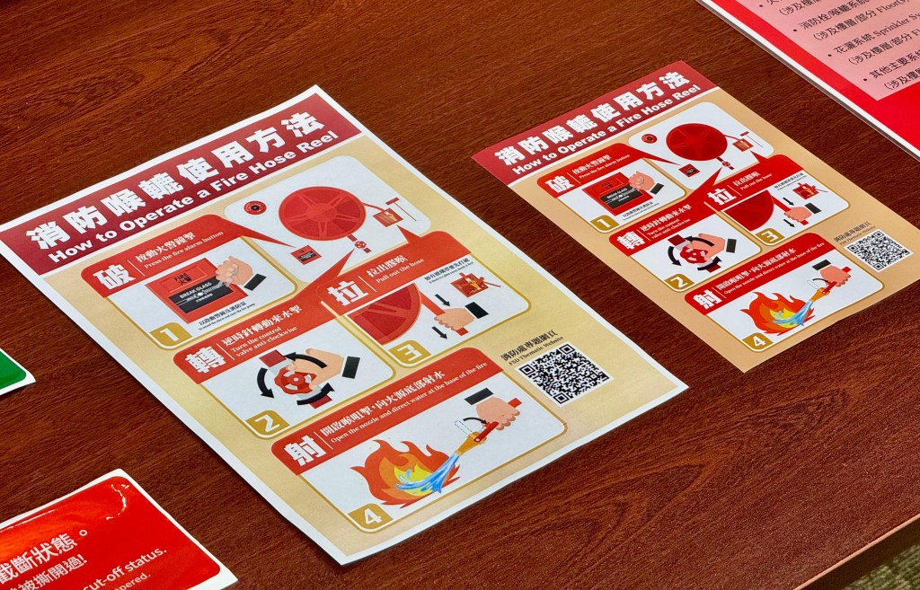 巡查期間人員會於喉轆附近張貼消防喉轆使用方法的貼紙。