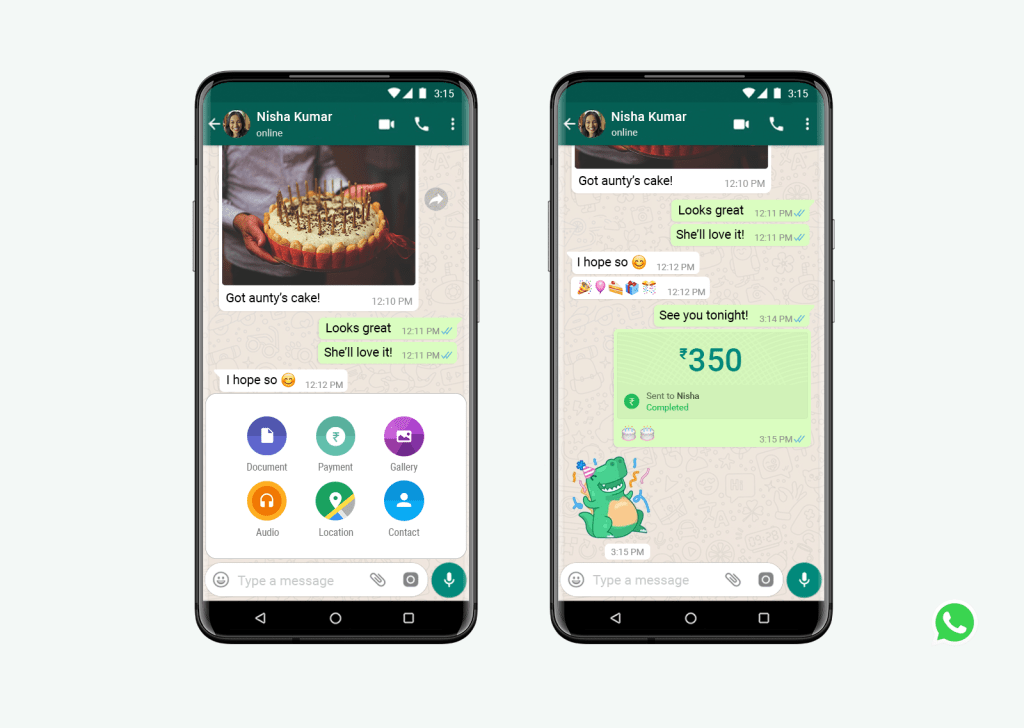 WhatsApp與印度國家支付公司（NPCI）合作開發支付功能，以統一支付介面（UPI）系統，支援超過160家銀行間交易。