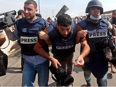 联合国教科文组织表扬持续报道这场危机的巴勒斯坦记者。网上图片