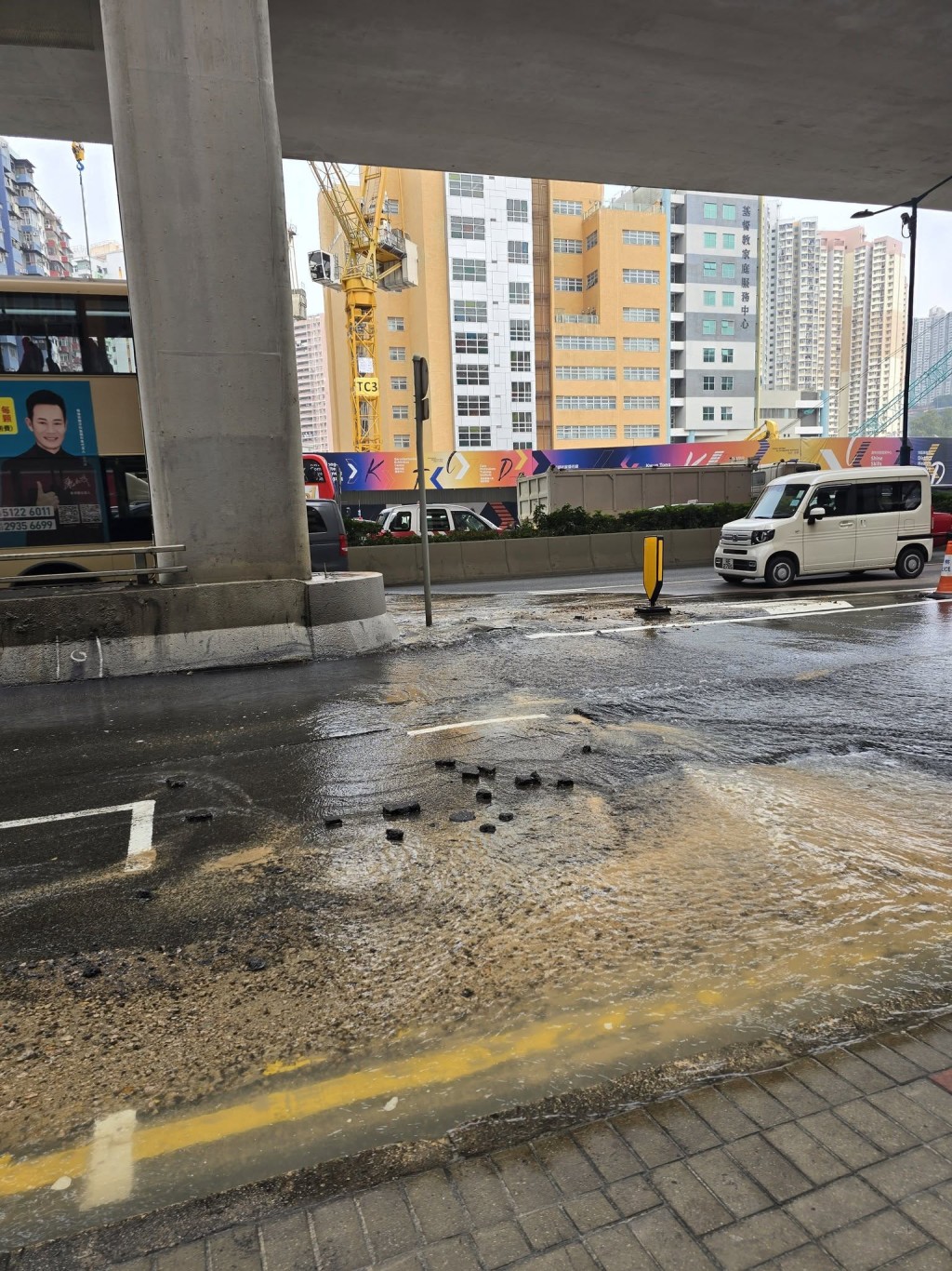 行車線頓成澤國，駛經車輛涉水而行。網上圖片