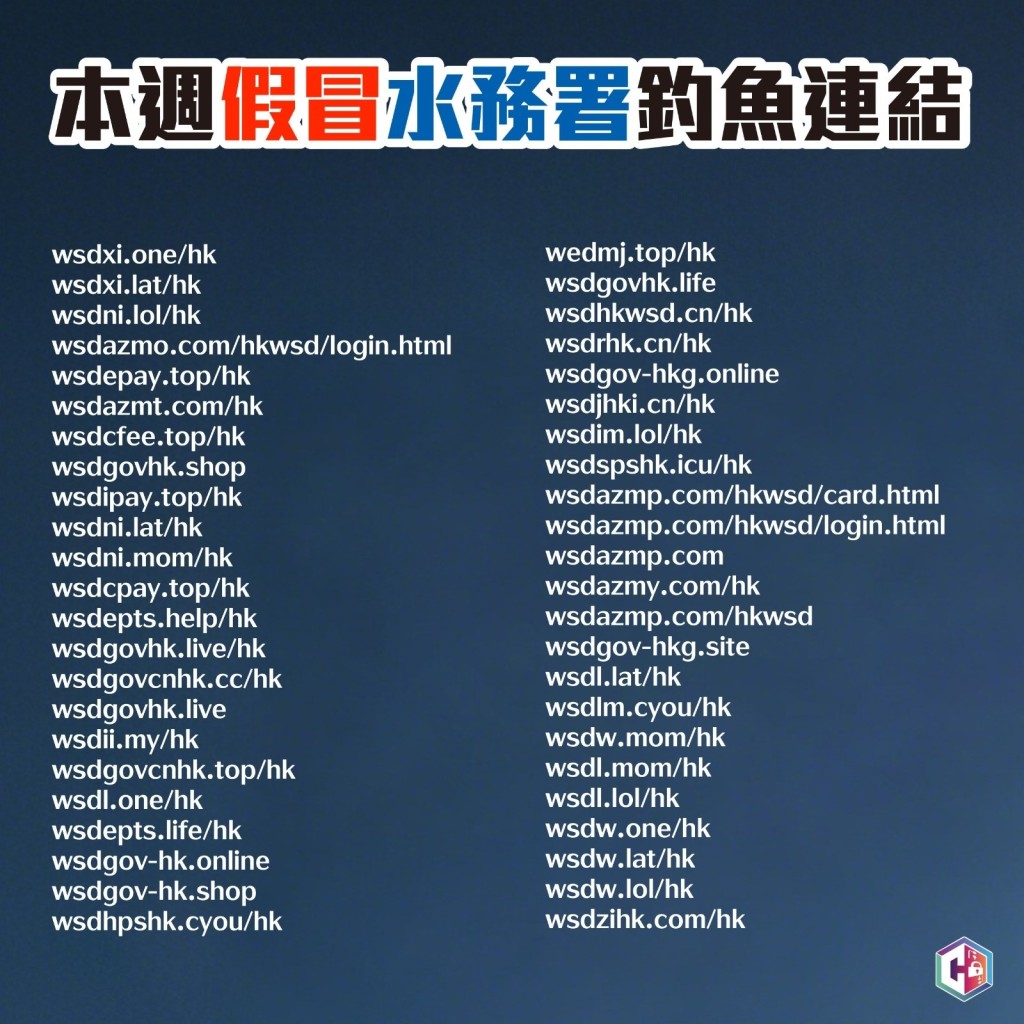 警方陳列一批假冒水務署的鏈結清單。守網者FB 警方陳列一批假冒水務署的鏈結清單。守網者FB