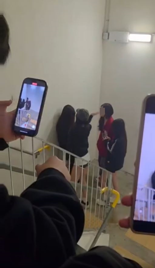黑衫短褲女童黨掌摑受害少女。網片截圖