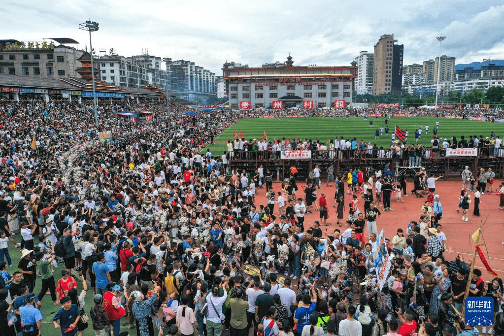  6月23日，「村超」球賽現場（無人機照片）。新華社