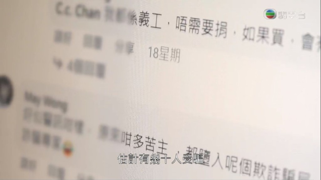 一名女子自稱貓義工以假帳戶在網上呃物資。(電視截圖)