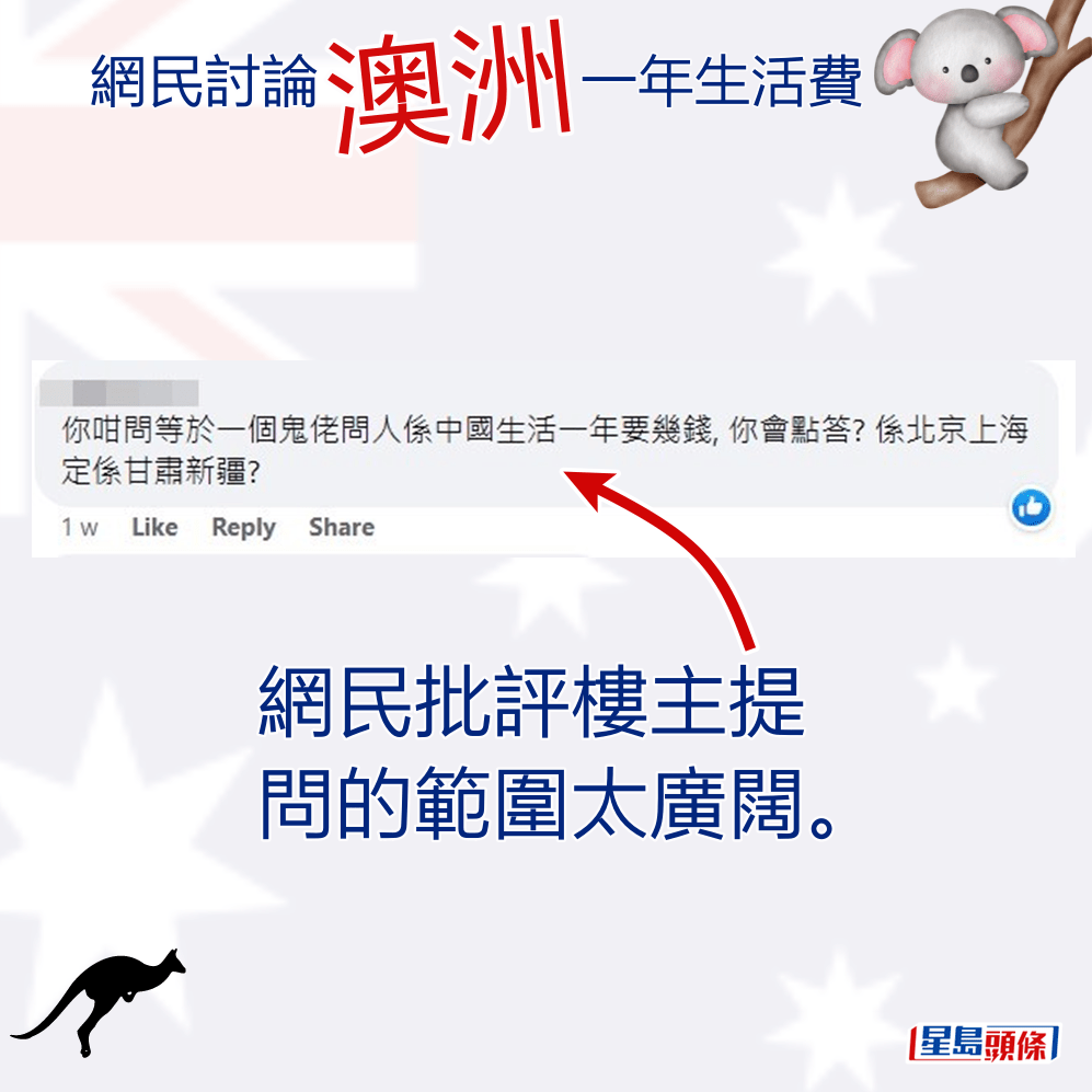 樓主向網民查詢當地的生活費。fb「香港人移民澳洲🇦🇺」截圖