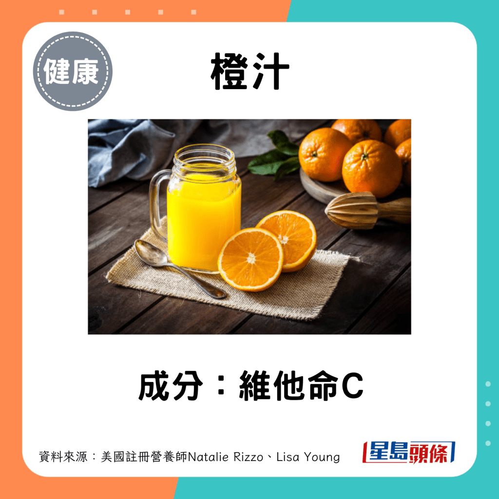 橙汁含维他命C。