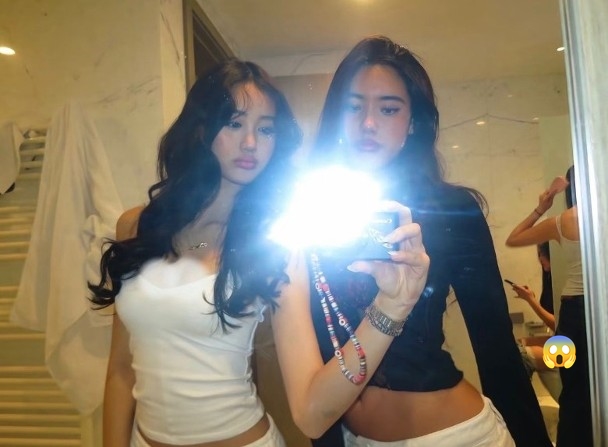 鍾麗緹細女Cayla在廁所自拍時，疑曝光家姐Jaden如廁畫面。