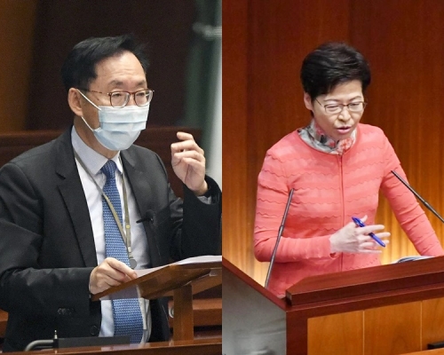 陳健波(左)與林鄭月娥(右)。