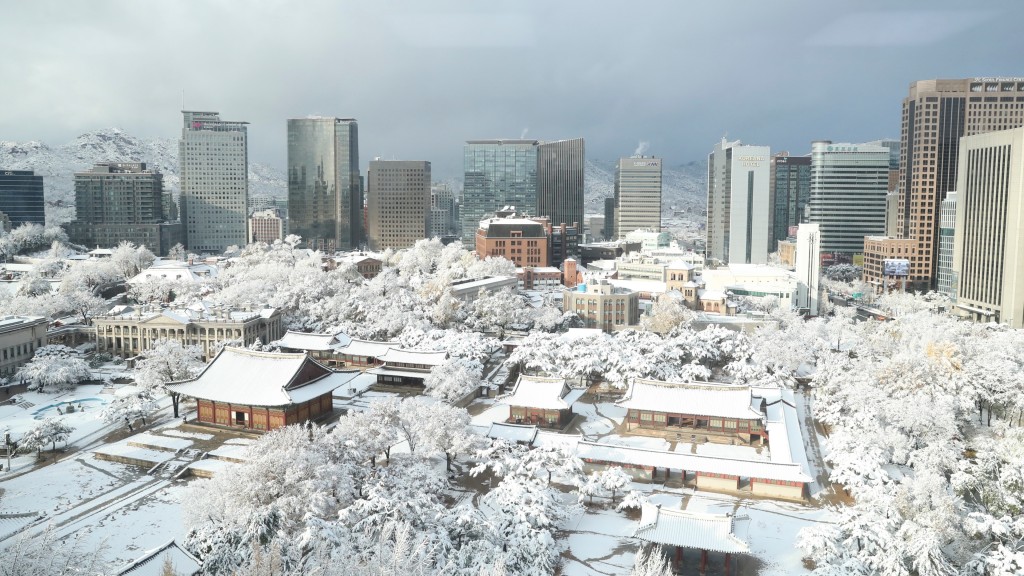 首爾連續2日暴雪，市中心變成白色世界。 新華社