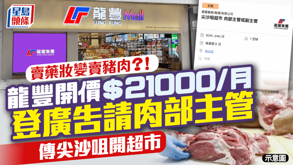 龍豐賣藥妝變賣豬肉？傳尖沙咀開超市！招聘廣告月薪$21000請肉部主管