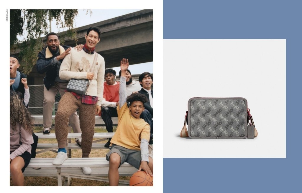 林書豪配襯飾以馬車圖案的Charter Crossbody/$4,500。
