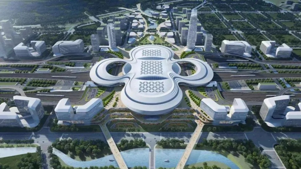 南京北站设计图造型被网民调侃为「护舒宝」。