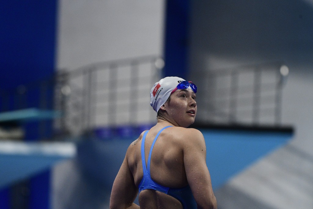 何诗蓓9月24日早上，出战女子50米蛙泳初赛。（陈极彰摄）