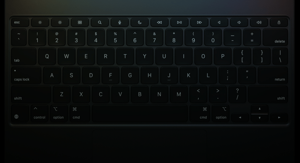 新精妙键盘备有顶部备有功能键列。