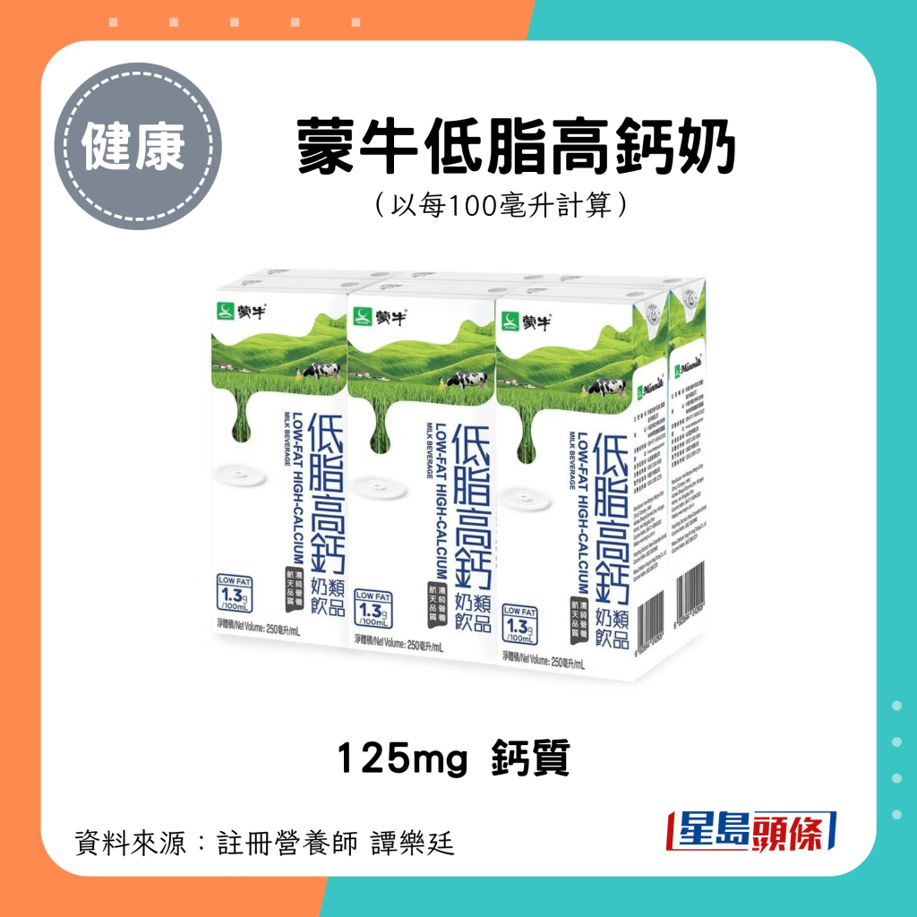 蒙牛低脂高鈣奶 125mg 鈣質