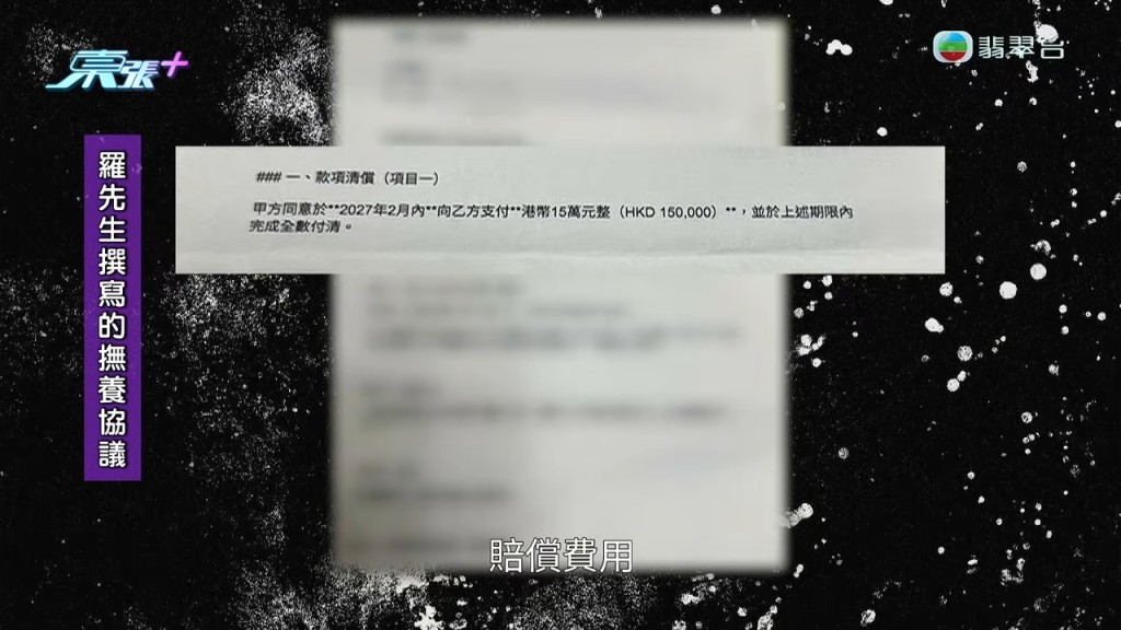 羅先生其後擬定的撫養費協議，內容被指完全不合理。