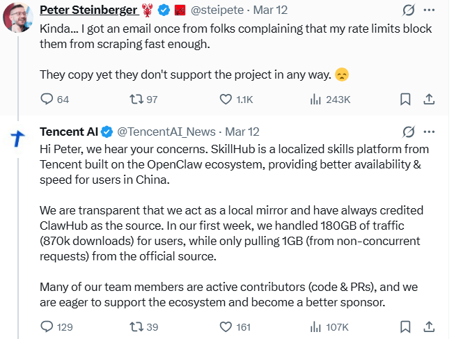 OpenClaw創辦人指，騰訊抱怨抓取數據不夠快