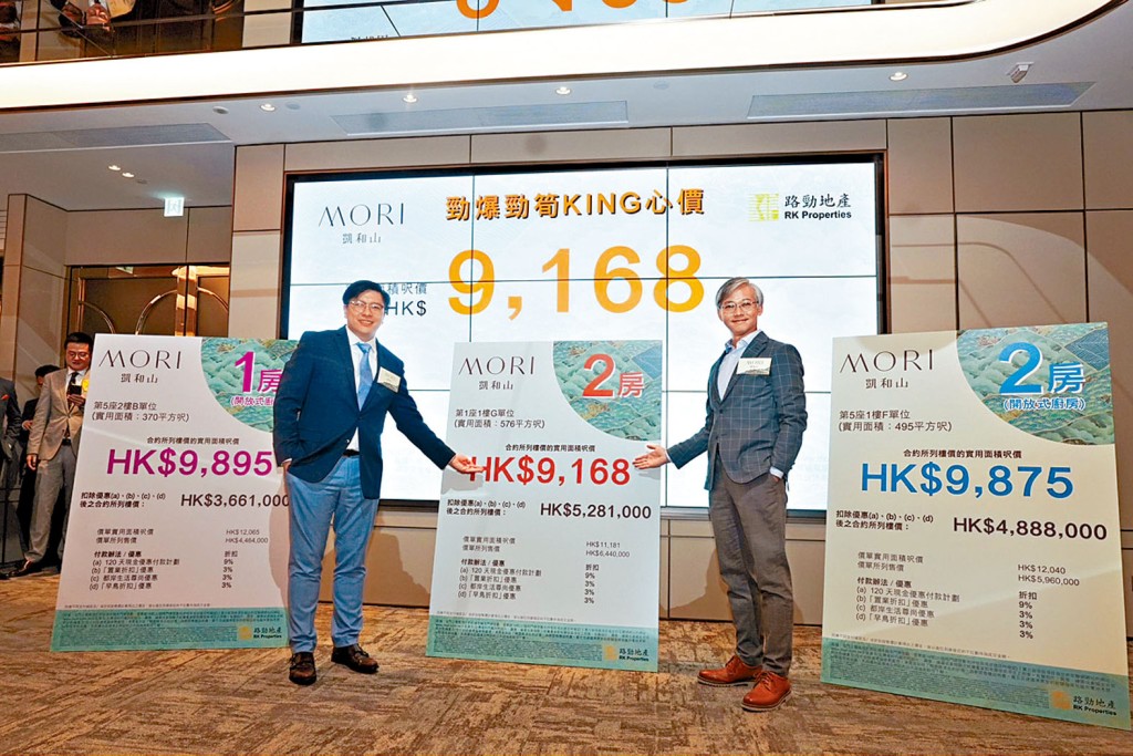 路勁陳健聰（左）表示，凱和山首批以「勁爆勁筍KING心價」。