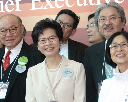 中聯辦發言人表示，對林鄭月娥(中)當選為下任行政長官表示祝賀。林金展攝