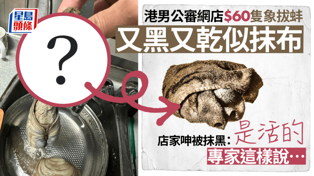 象拔蚌發黑似毛巾照賣 網店稱「特價貨」乾水狀態最優質 網民揭有前科 附行家意見