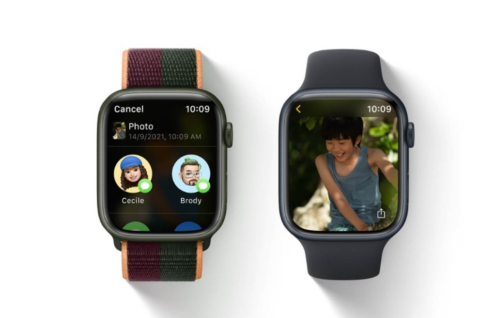 ●更新watchOS 8後，可以直接在Apple Watch透過訊息或郵件App分享相片。
