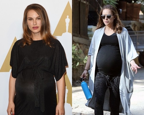 Natalie Portman挺巨肚外出，BB随时出世。（网上图片）