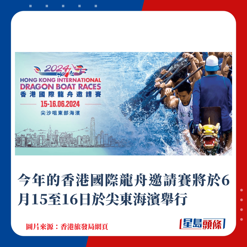 今年的香港國際龍舟邀請賽將於6月15至16日於尖東海濱舉行
