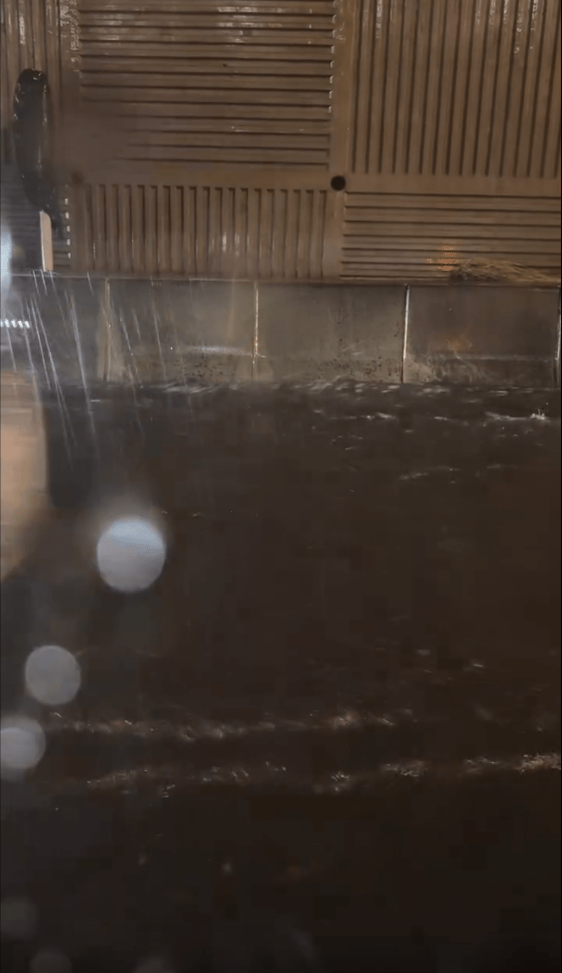 網民與親友吃完晚膳後，駕車回家途中卻遇上大雨拋錨。從網民發有的影片中見到，當時的道路已出現水浸。Threads影片截圖