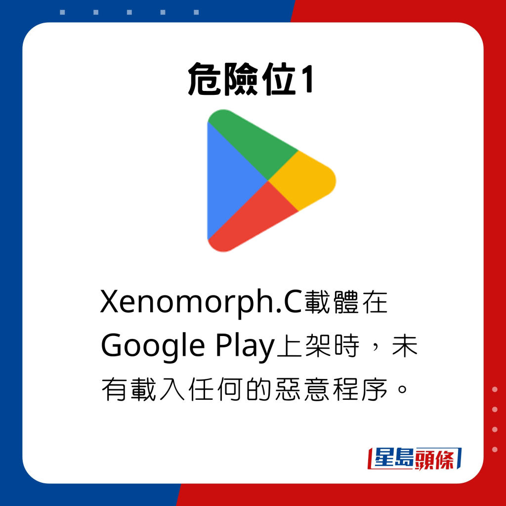 危險位1，Xenomorph.C載體在 Google Play上架時，未有載入任何的惡意程序。