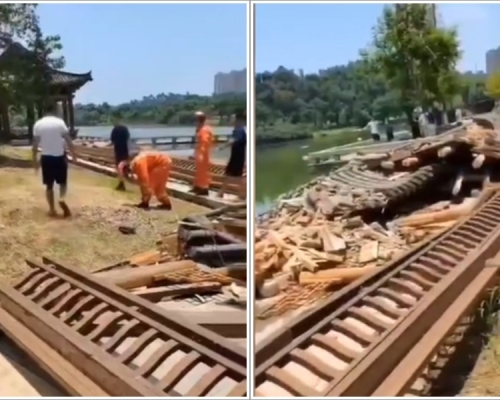 園遊步長廓突然倒塌。網圖