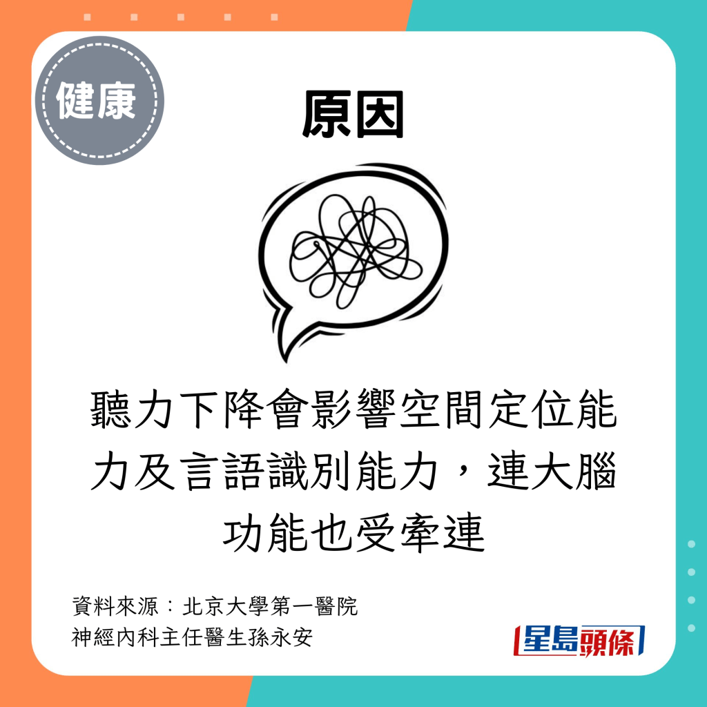 聽力下降會影響空間定位能力及言語識別能力，連大腦功能也受牽連