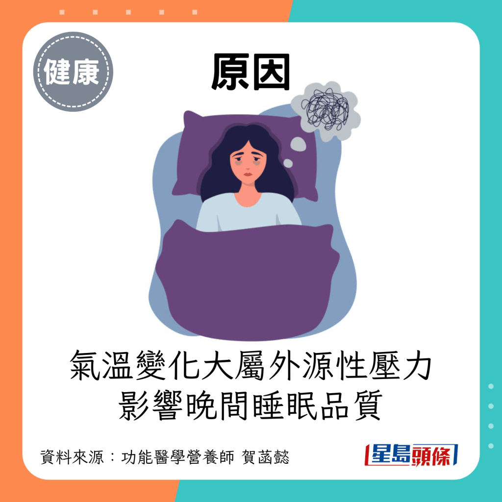 原因：气温变化大属外源性压力，影响晚间睡眠品质