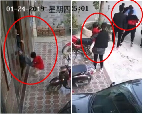女童被一名吸煙的男子起左腳踢。網圖