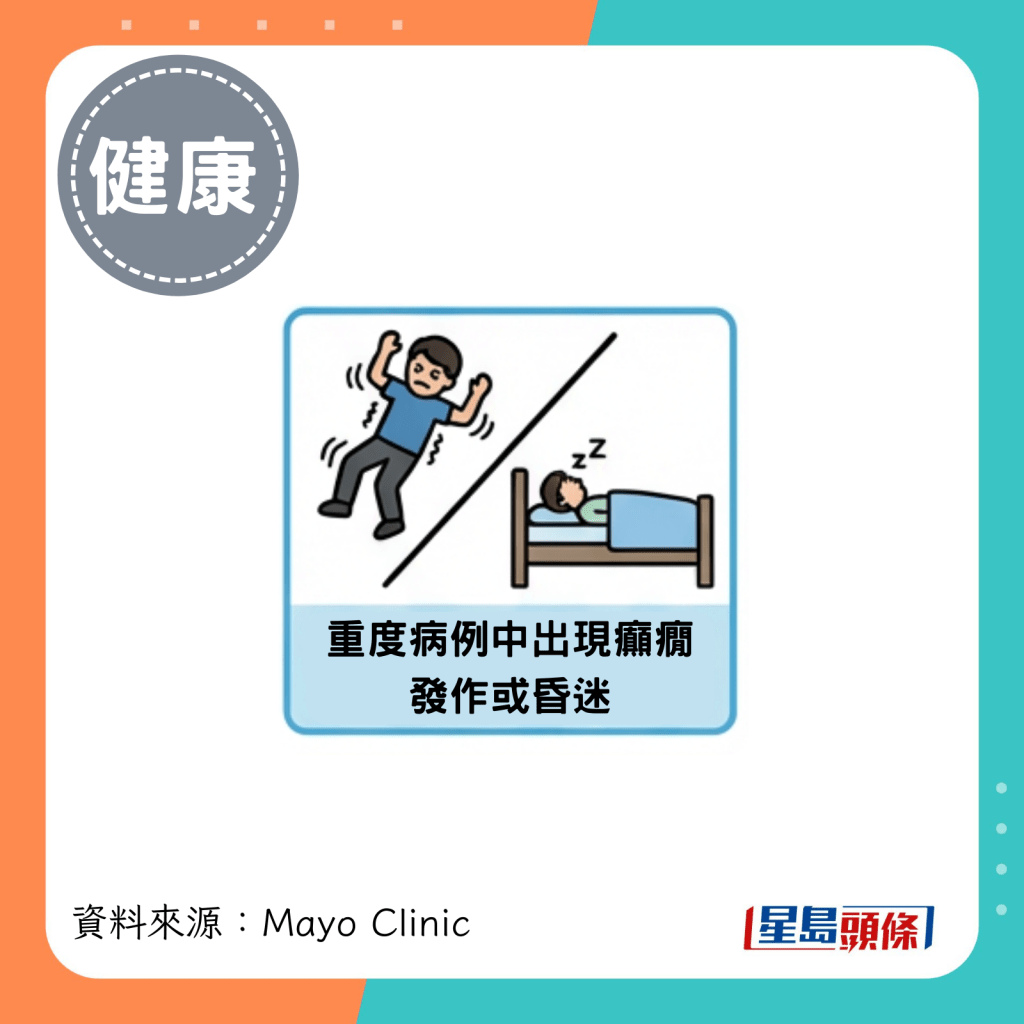 重度病例中出现癫痫 发作或昏迷 重度病例中出现癫痫 发作或昏迷