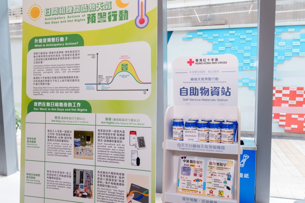 香港紅十字會透過「極端天氣預警行動」,為戶外工作者提供清涼消暑物資,並呼籲社會各界共同實踐「預先準備 及早應對」的理念。 香港紅十字會透過「極端天氣預警行動」,為戶外工作者提供清涼消暑物資,並呼籲社會各界共同實踐「預先準備 及早應對」的理念。