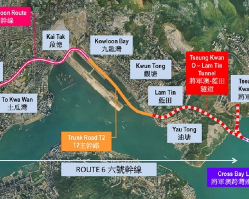 六號幹線是由中九龍幹線和將軍澳–藍田隧道會合組成。土木工程署圖片