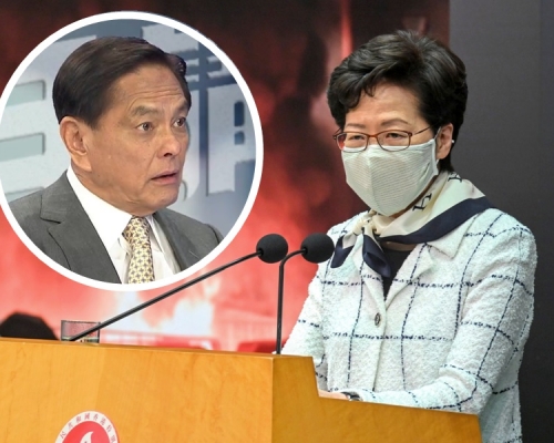 何柱國(小圖,無綫電視截圖)在節目中指林鄭月娥「係隻大鴕鳥。」