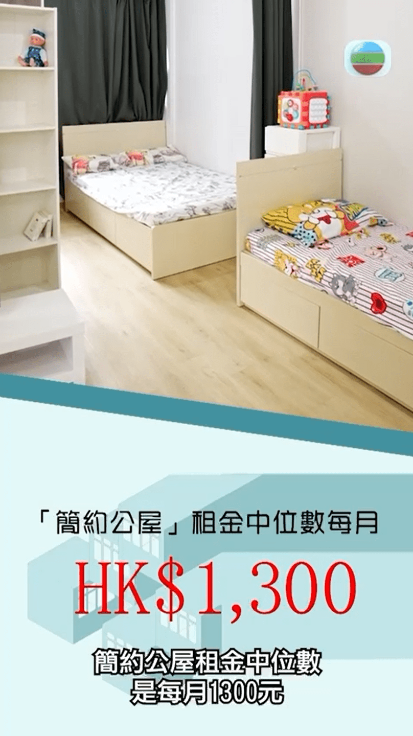 簡約公屋租金中位數是每月1,300元。節目截圖 簡約公屋租金中位數是每月1,300元。節目截圖