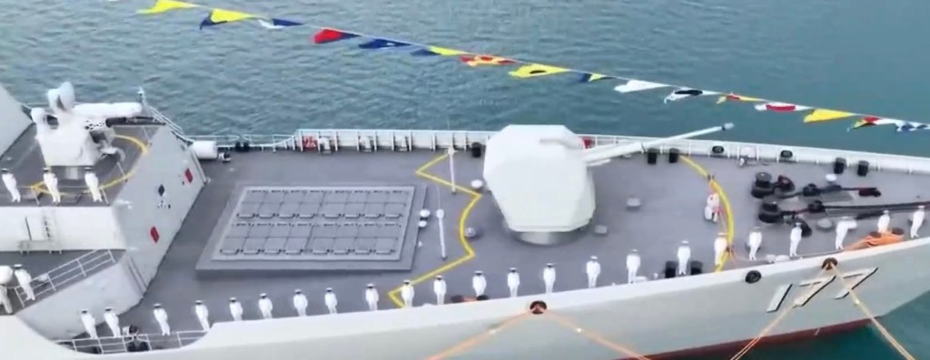 中國海軍052D型驅逐艦家族最新成員「舷號177」銅川艦正式入列。央視截圖